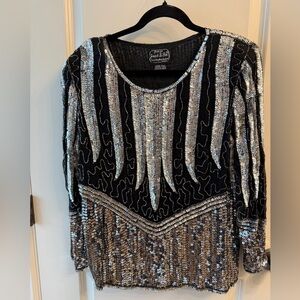 Elegant Black and‎ Silver Sequin Blouse